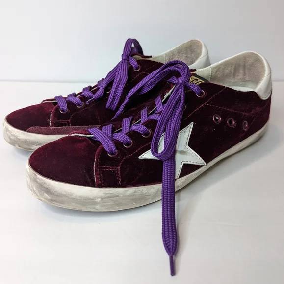 AUTHENTIC Golden Goose Superstar Sneaker in Bordeaux Velvet & White Star - Picture 2 of 15